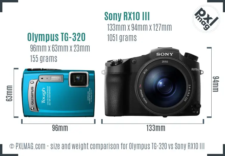 Olympus TG-320 vs Sony RX10 III size comparison