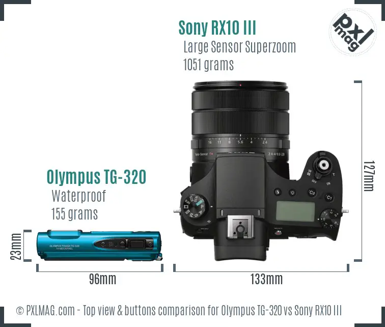Olympus TG-320 vs Sony RX10 III top view buttons comparison
