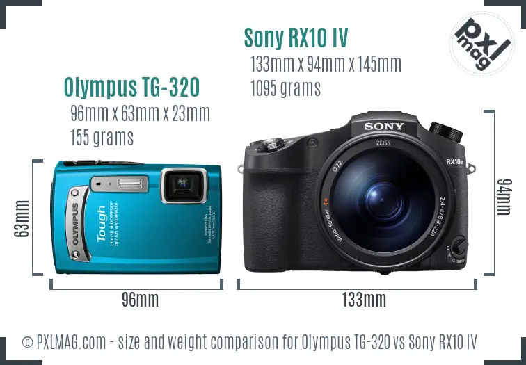 Olympus TG-320 vs Sony RX10 IV size comparison