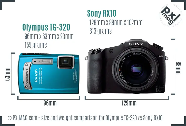 Olympus TG-320 vs Sony RX10 size comparison