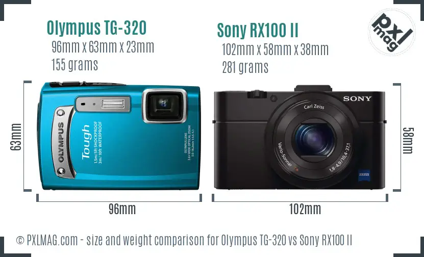 Olympus TG-320 vs Sony RX100 II size comparison