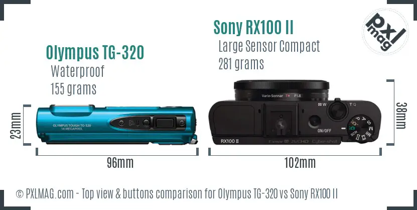 Olympus TG-320 vs Sony RX100 II top view buttons comparison