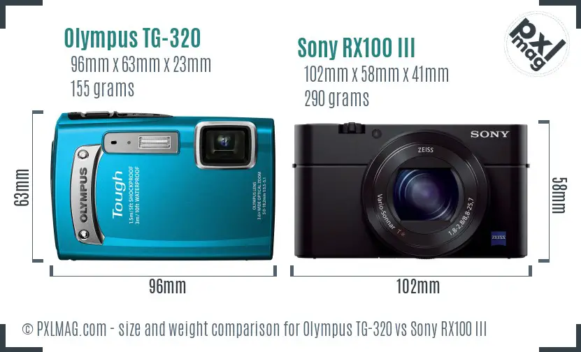 Olympus TG-320 vs Sony RX100 III size comparison