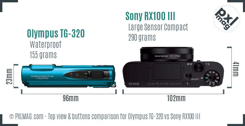 Olympus TG-320 vs Sony RX100 III top view buttons comparison