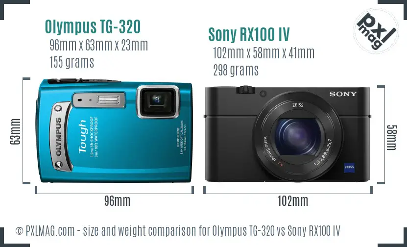 Olympus TG-320 vs Sony RX100 IV size comparison
