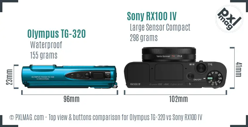 Olympus TG-320 vs Sony RX100 IV top view buttons comparison