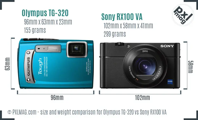 Olympus TG-320 vs Sony RX100 VA size comparison