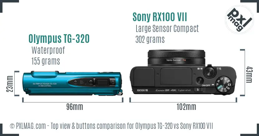 Olympus TG-320 vs Sony RX100 VII top view buttons comparison