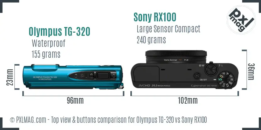 Olympus TG-320 vs Sony RX100 top view buttons comparison