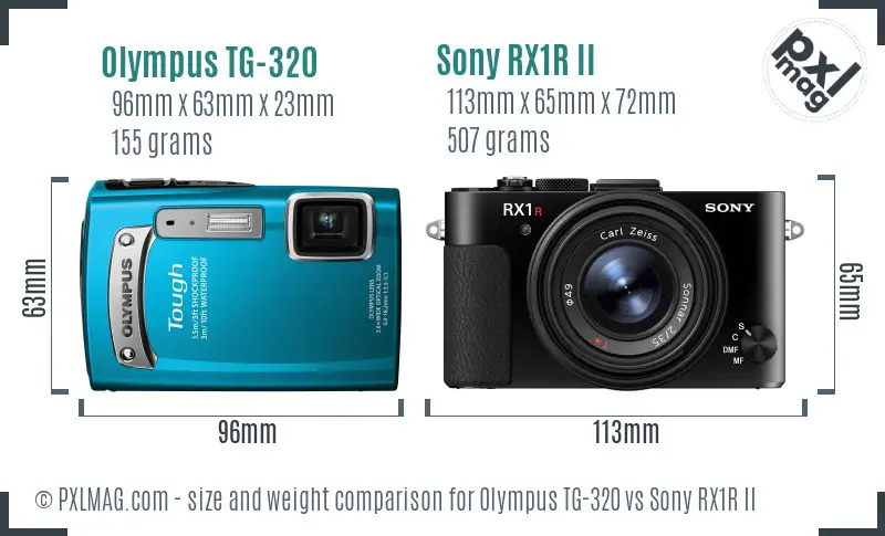 Olympus TG-320 vs Sony RX1R II size comparison