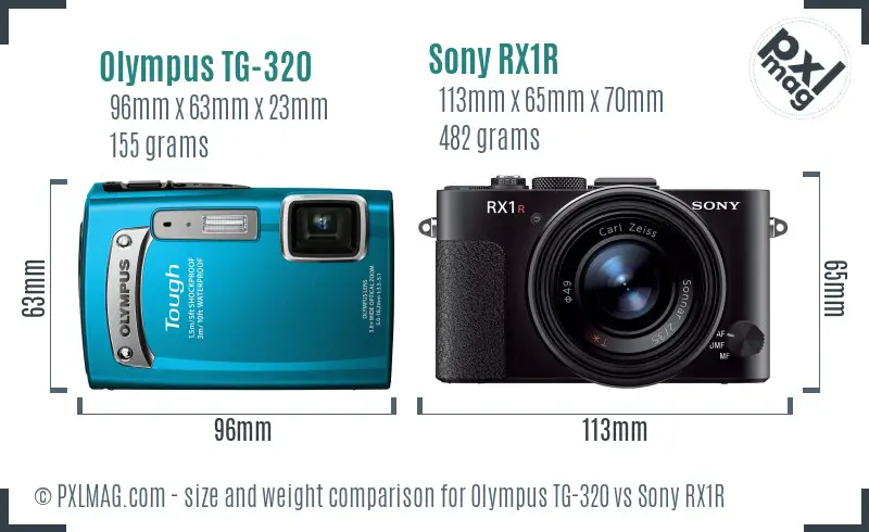 Olympus TG-320 vs Sony RX1R size comparison