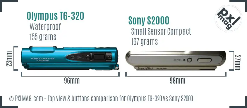 Olympus TG-320 vs Sony S2000 top view buttons comparison