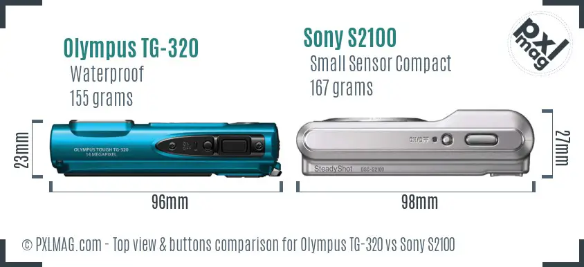 Olympus TG-320 vs Sony S2100 top view buttons comparison