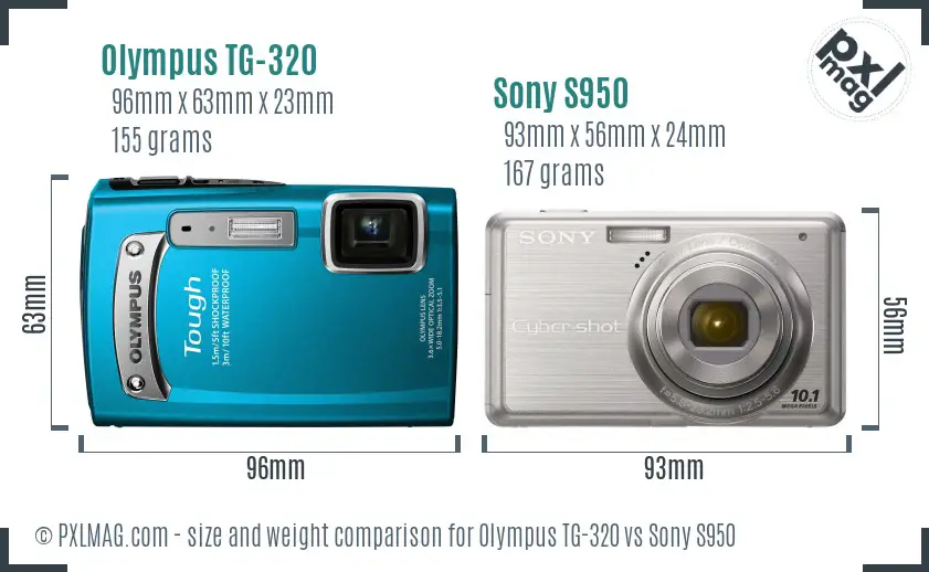 Olympus TG-320 vs Sony S950 size comparison