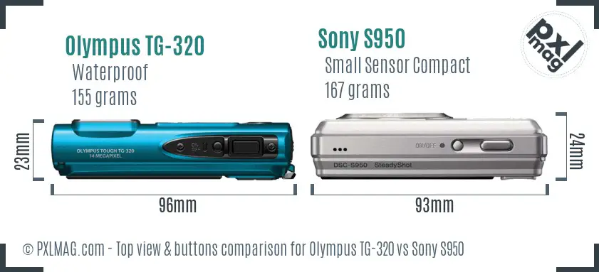 Olympus TG-320 vs Sony S950 top view buttons comparison