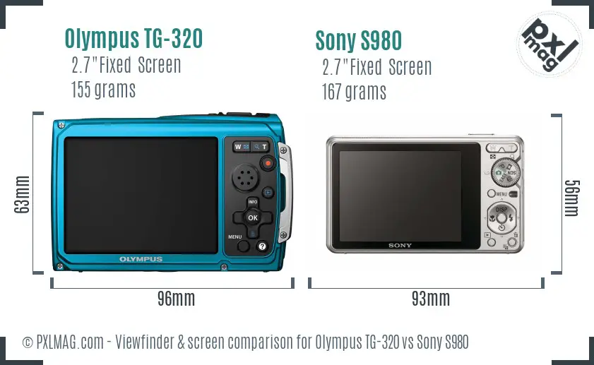 Olympus TG-320 vs Sony S980 Screen and Viewfinder comparison
