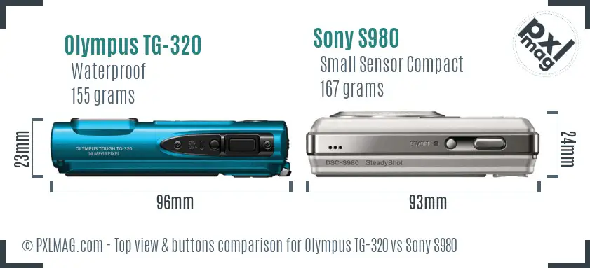 Olympus TG-320 vs Sony S980 top view buttons comparison