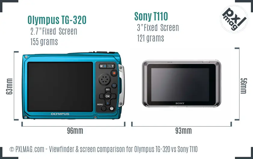 Olympus TG-320 vs Sony T110 Screen and Viewfinder comparison