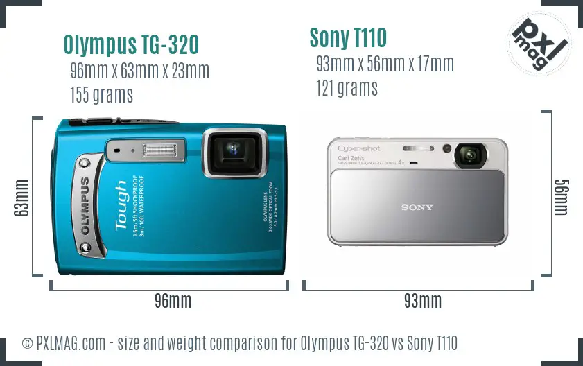 Olympus TG-320 vs Sony T110 size comparison