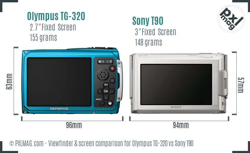 Olympus TG-320 vs Sony T90 Screen and Viewfinder comparison
