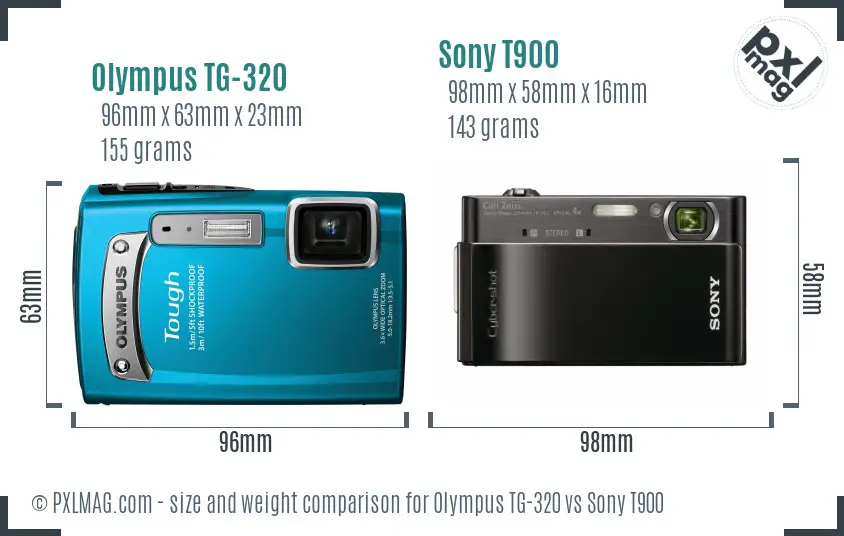 Olympus TG-320 vs Sony T900 size comparison