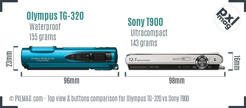 Olympus TG-320 vs Sony T900 top view buttons comparison
