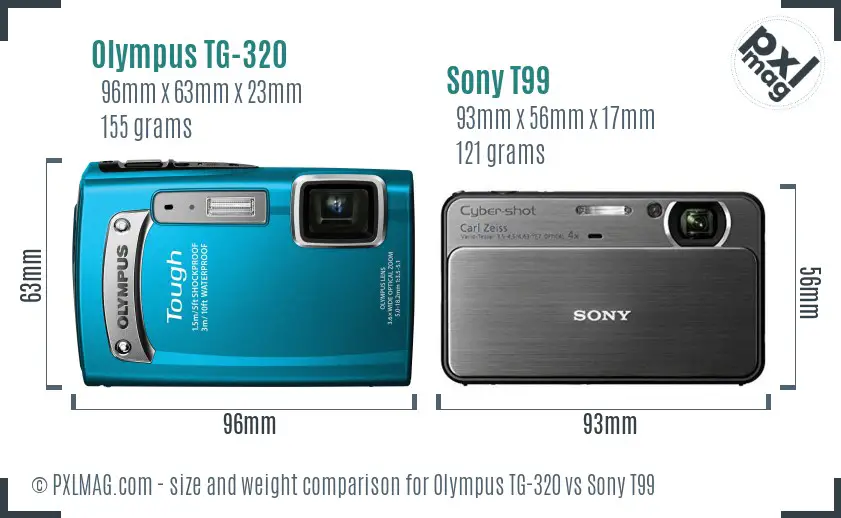 Olympus TG-320 vs Sony T99 size comparison