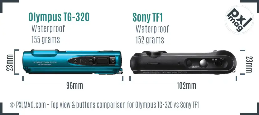Olympus TG-320 vs Sony TF1 top view buttons comparison