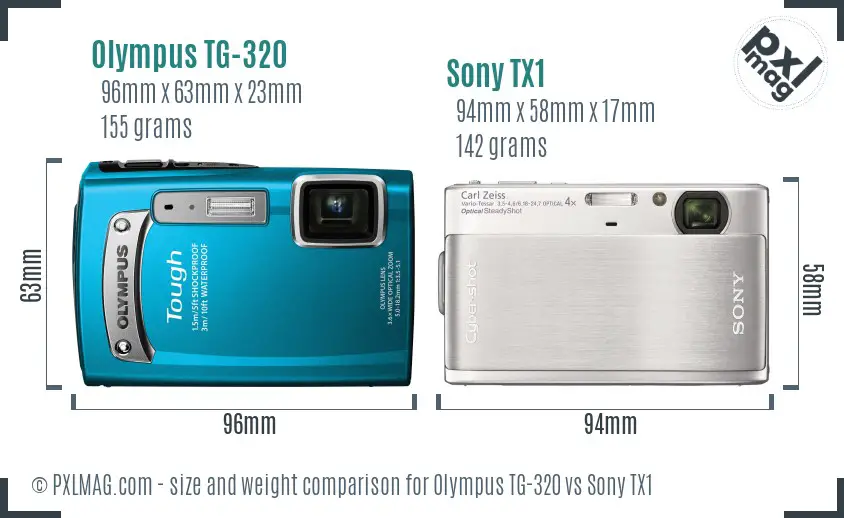 Olympus TG-320 vs Sony TX1 size comparison