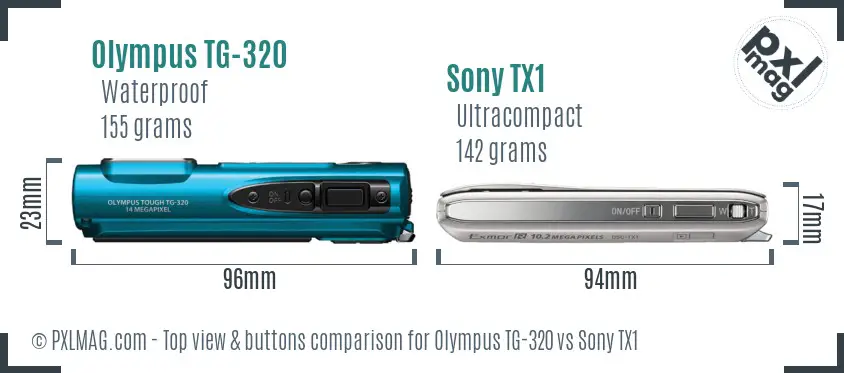 Olympus TG-320 vs Sony TX1 top view buttons comparison