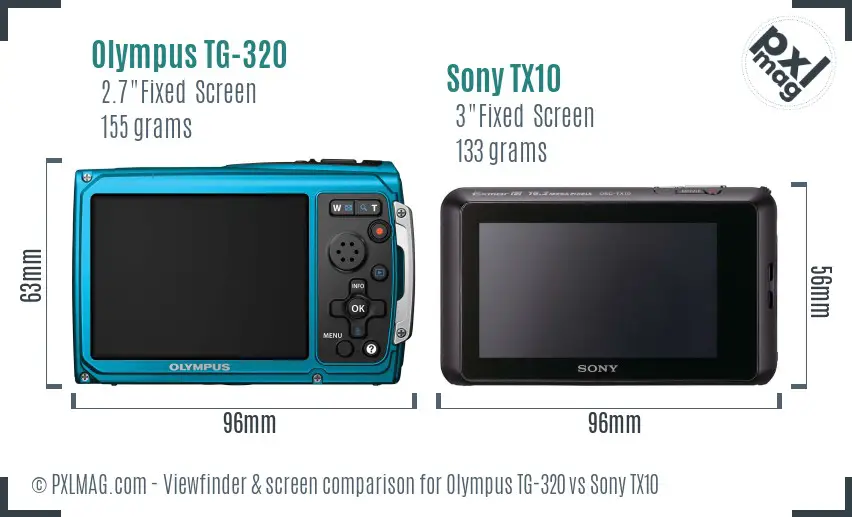 Olympus TG-320 vs Sony TX10 Screen and Viewfinder comparison