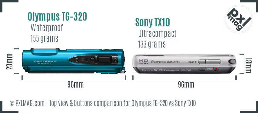 Olympus TG-320 vs Sony TX10 top view buttons comparison