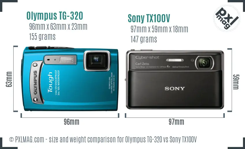 Olympus TG-320 vs Sony TX100V size comparison