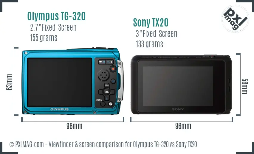 Olympus TG-320 vs Sony TX20 Screen and Viewfinder comparison