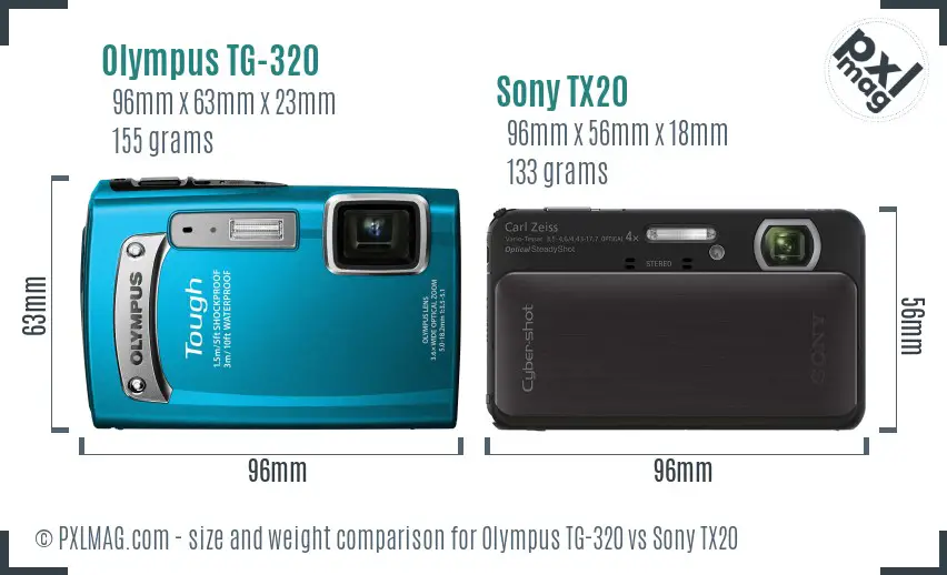 Olympus TG-320 vs Sony TX20 size comparison
