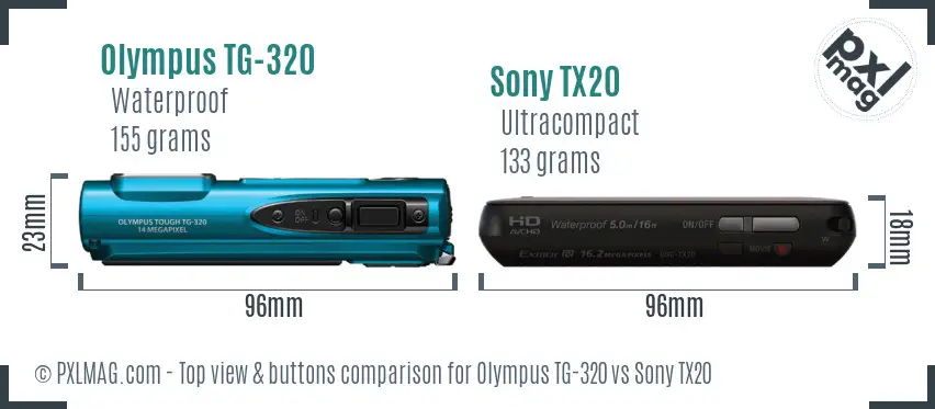 Olympus TG-320 vs Sony TX20 top view buttons comparison