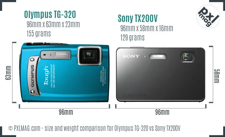 Olympus TG-320 vs Sony TX200V size comparison Olympus TG-320 vs Sony TX200V size comparison