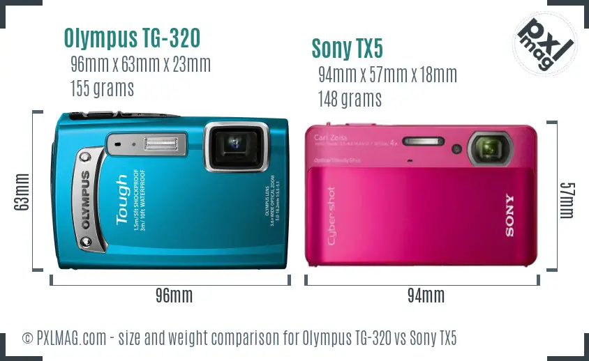 Olympus TG-320 vs Sony TX5 size comparison