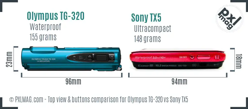 Olympus TG-320 vs Sony TX5 top view buttons comparison