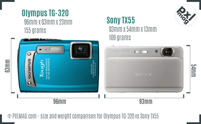 Olympus TG-320 vs Sony TX55 size comparison Olympus TG-320 vs Sony TX55 size comparison