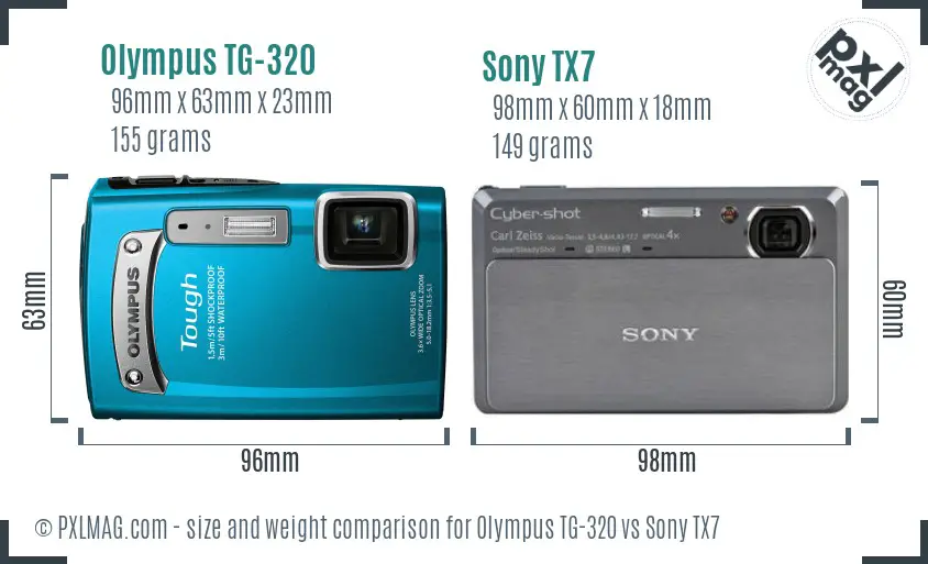 Olympus TG-320 vs Sony TX7 size comparison