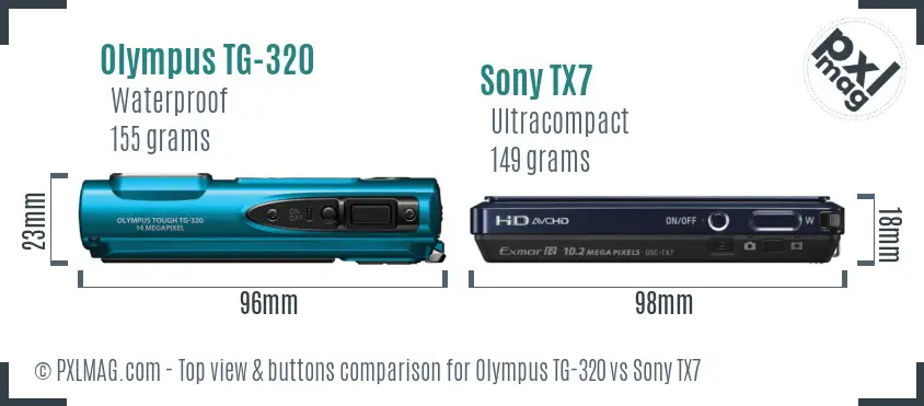 Olympus TG-320 vs Sony TX7 top view buttons comparison