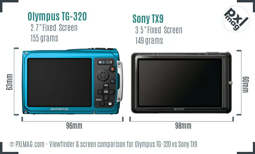 Olympus TG-320 vs Sony TX9 Screen and Viewfinder comparison