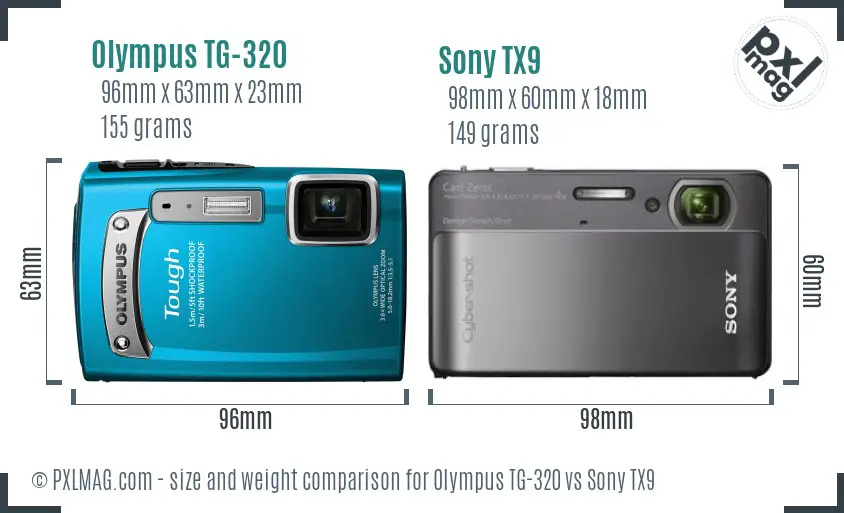 Olympus TG-320 vs Sony TX9 size comparison
