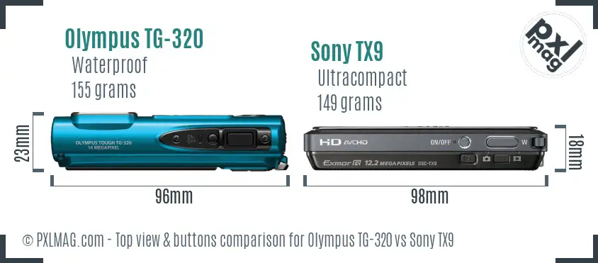 Olympus TG-320 vs Sony TX9 top view buttons comparison