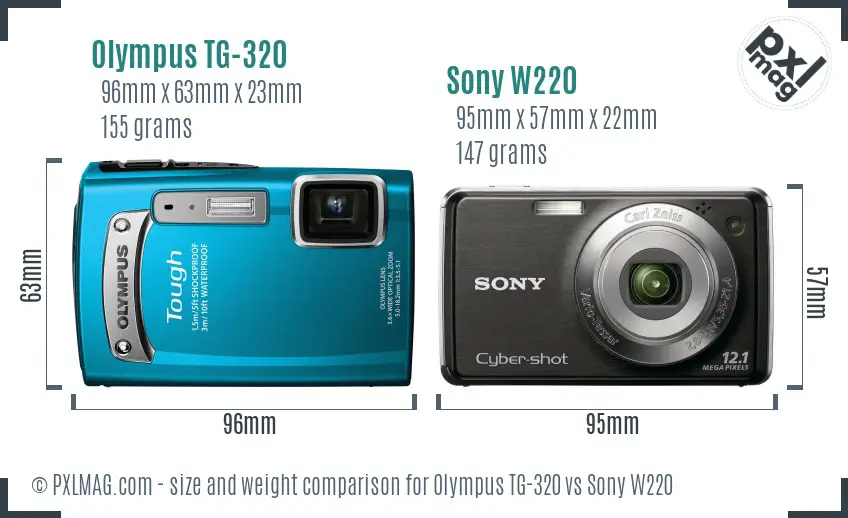 Olympus TG-320 vs Sony W220 size comparison