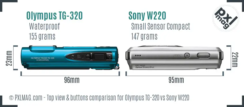 Olympus TG-320 vs Sony W220 top view buttons comparison