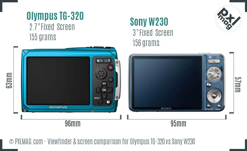 Olympus TG-320 vs Sony W230 Screen and Viewfinder comparison