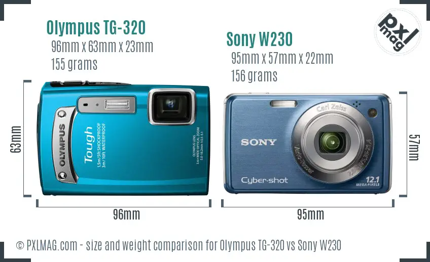 Olympus TG-320 vs Sony W230 size comparison