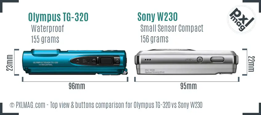 Olympus TG-320 vs Sony W230 top view buttons comparison